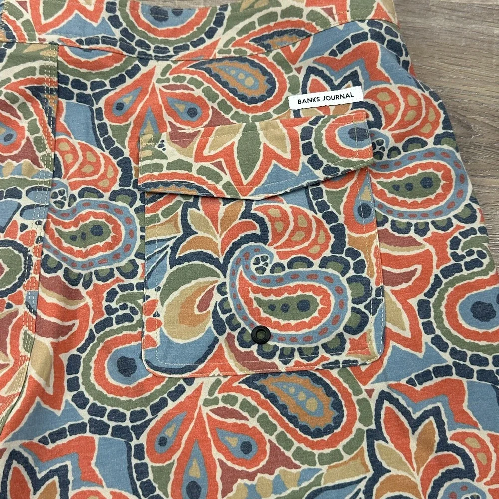 Banks Journal Paisley Board Shorts Mens 34 Muted Orange Blue Green Swim Trunks